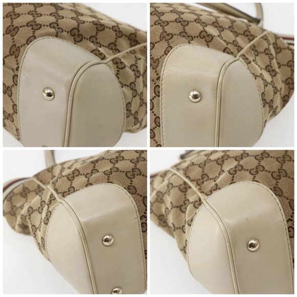 GUCCI GG Canvas Web Sherry Line Tote Bag Beige Red Green 257061 Auth BA6046 - Picture 14 of 16